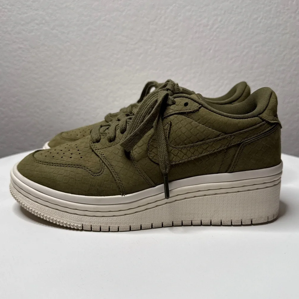 Nike Air Jordan 1 Re Low Lifted Sneakers Olive Canvas Textured Sole Size 7